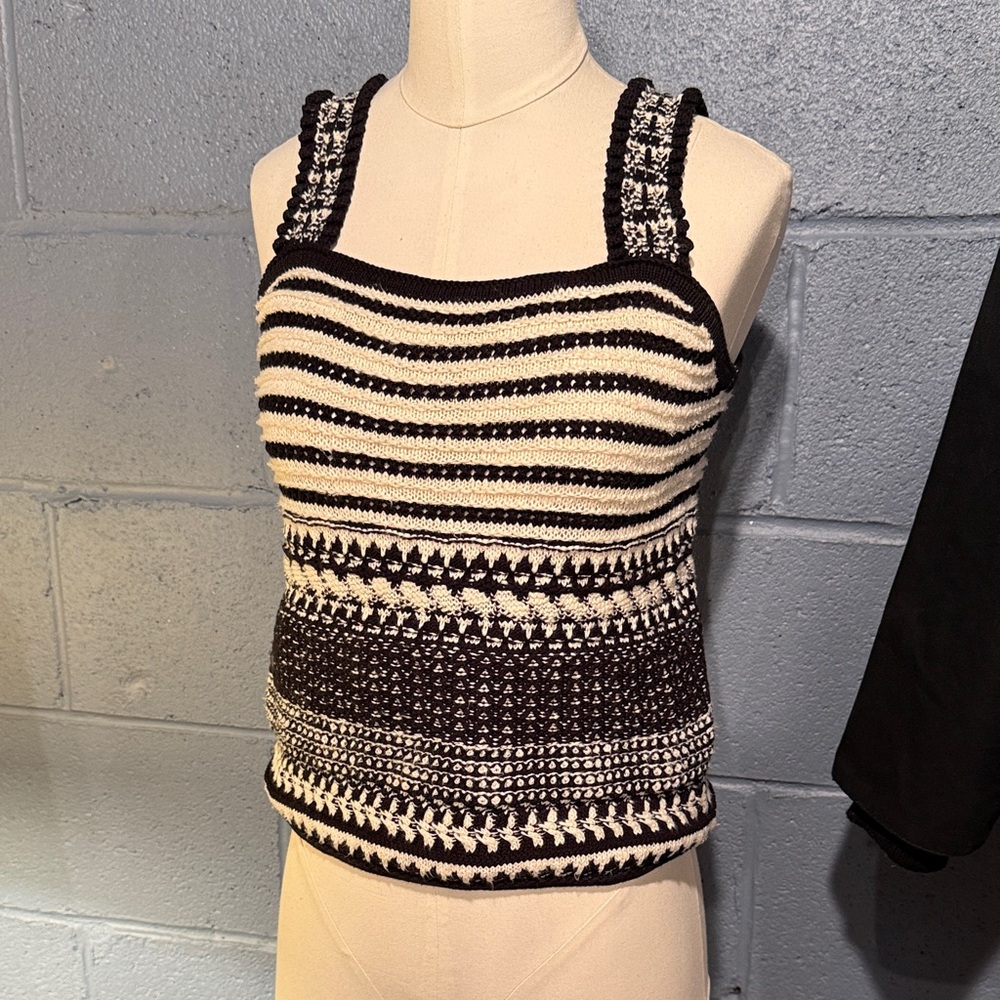 LOFT Black and White Patterned Tank Top